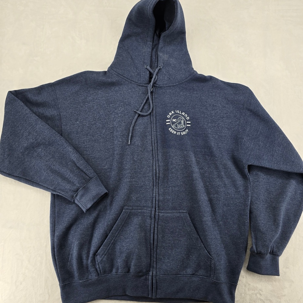 Pacific & Co Zip Hoodie Mens XL Hoodie Blue Oak Island NC Keep It Salty Graphic